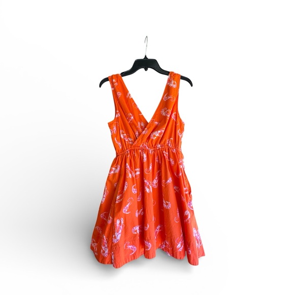 Anthropologie Maeve Lobster Print Faux Wrap Dress XS Pockets Lined Cotton - Picture 2 of 4